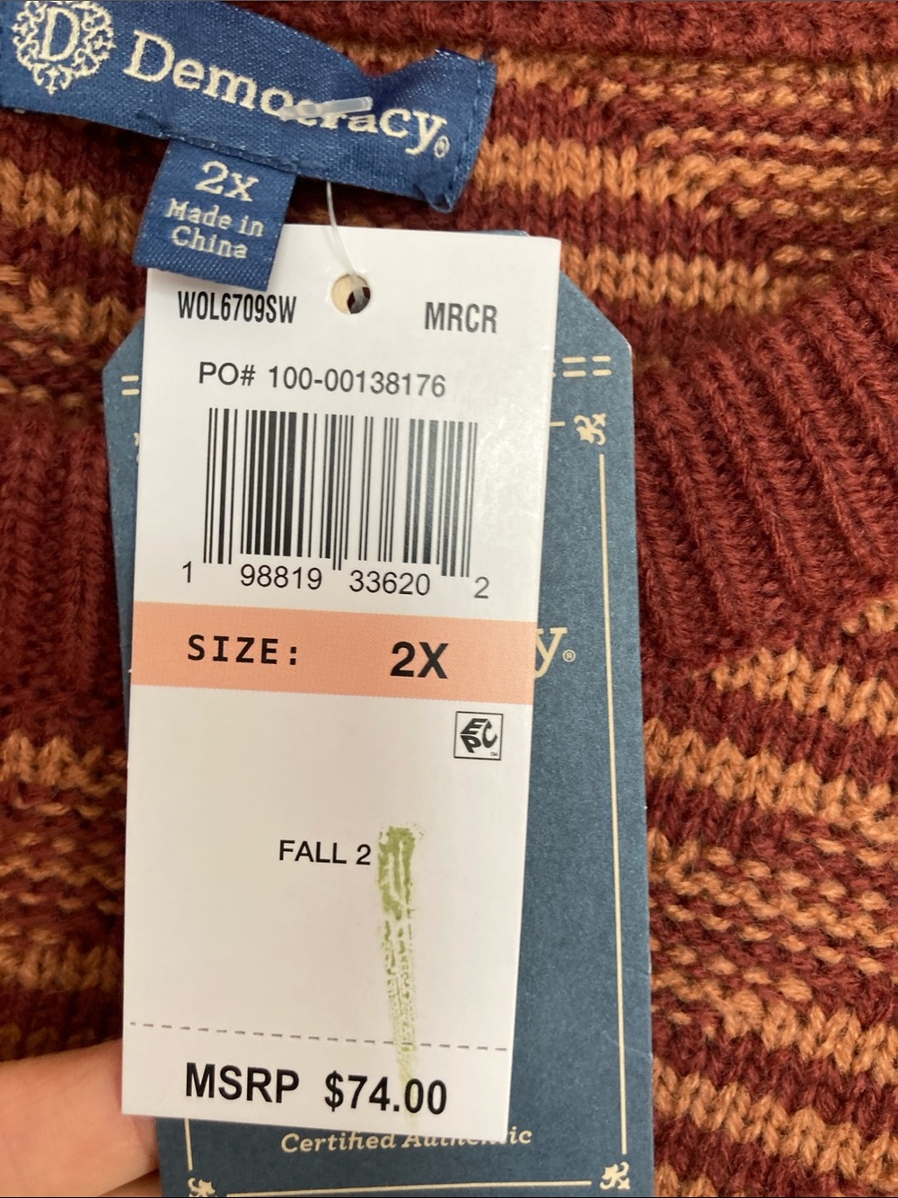 Democracy abstract stripes pattern sweater size 2X - Picture 12 of 17